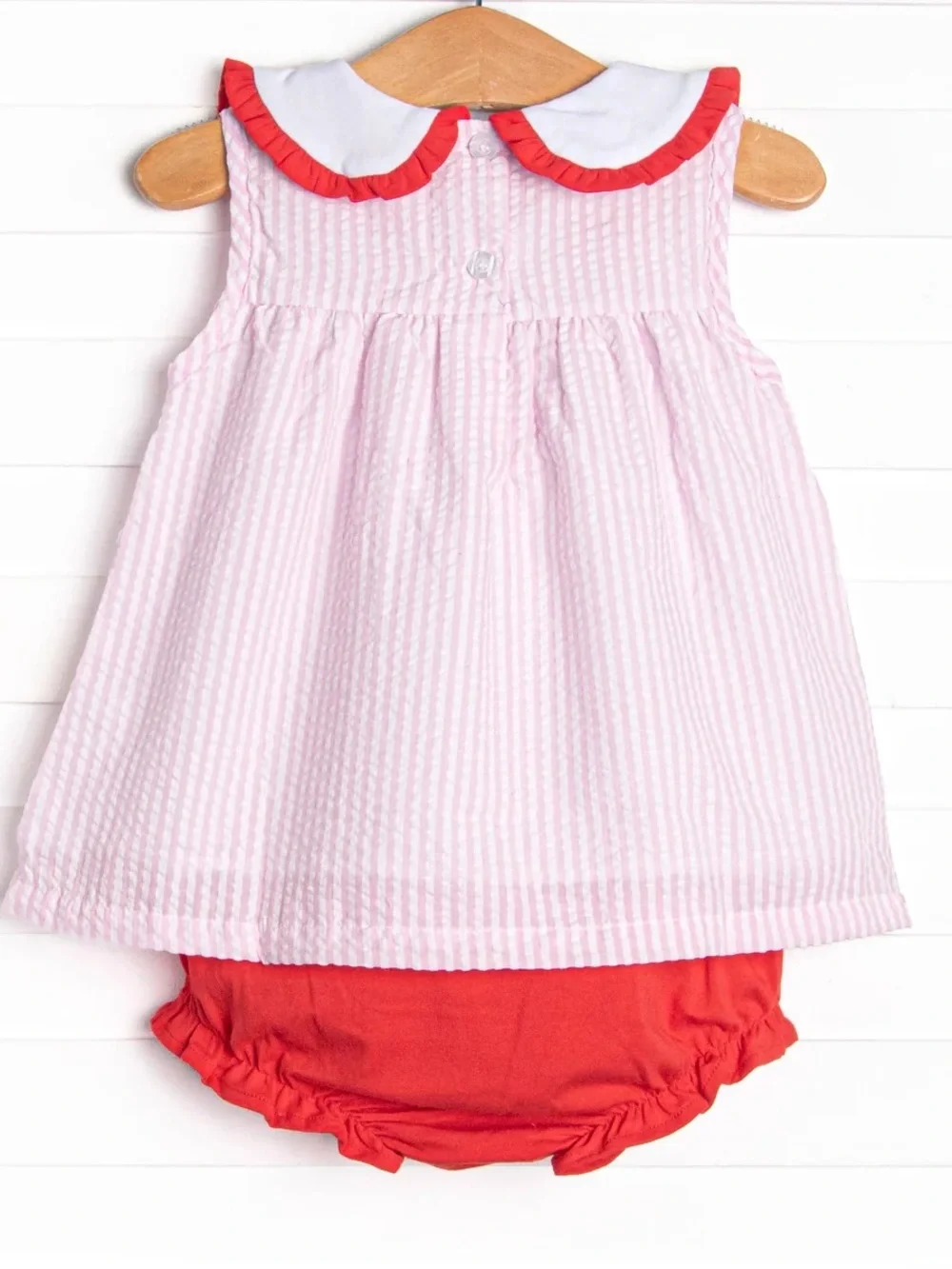 Stitchy Fish Baby girl back to School Seersucker Applique Diaper Set 9M
